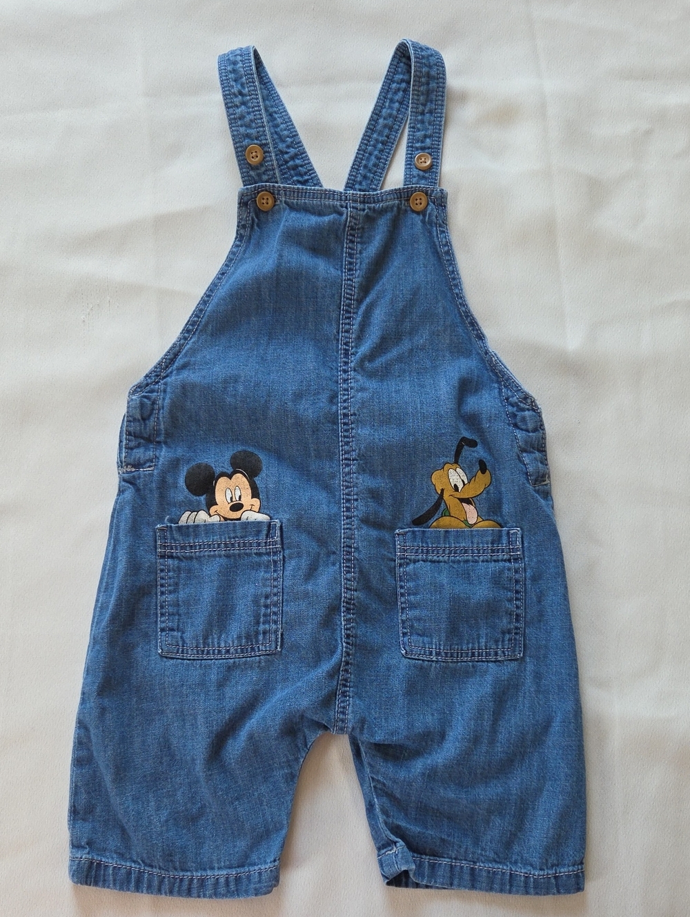 H&M Blue Denim Overalls with Mickey & Pluto Pockets